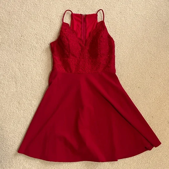 glitter knit skater dress Windsor Classic Glitz Glitter Knit Off-The-Shoulder Mini Dress in Burgundy | Size: XS